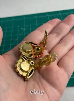 VTG Juliana Shades Of Green Navette Tassel Rhinestone Brooch Earring Set Read