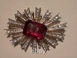 VTG Kenneth Jay Lane KJL Red Crystal Starb Burst with Rhinestones BROOCH
