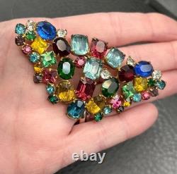 VTG Large Fruit Salad Multicolor Austrian Crystal Glass Rhinestone Brooch Pin