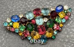 VTG Large Fruit Salad Multicolor Austrian Crystal Glass Rhinestone Brooch Pin