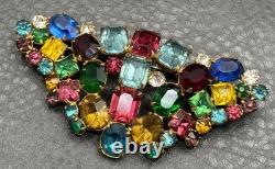 VTG Large Fruit Salad Multicolor Austrian Crystal Glass Rhinestone Brooch Pin