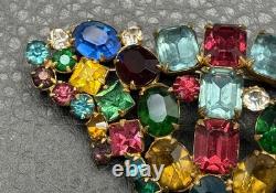 VTG Large Fruit Salad Multicolor Austrian Crystal Glass Rhinestone Brooch Pin