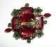 VTG Large Schreiner NY Domed Two Tone Red Green Dimensional Pin Brooch Signed