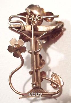 VTG Longcraft Brass & Enamel Bird & Birdbath Costume Figural Pin Brooch 1930s