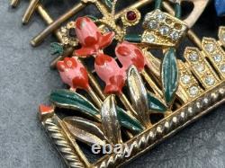 VTG Mistress Mary Enamel Rhinestone Girl Watering Flowers Pot Metal Pin Brooch