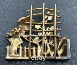 VTG Mistress Mary Enamel Rhinestone Girl Watering Flowers Pot Metal Pin Brooch