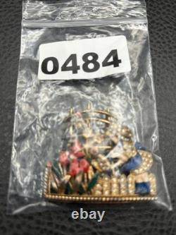VTG Mistress Mary Enamel Rhinestone Girl Watering Flowers Pot Metal Pin Brooch