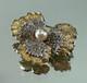 VTG NETTIE ROSENSTEIN GOLD TONE Pearl RHINESTONE BROOCH Spring Floral DS51