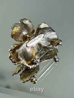 VTG NETTIE ROSENSTEIN GOLD TONE Pearl RHINESTONE BROOCH Spring Floral DS51