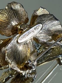 VTG NETTIE ROSENSTEIN GOLD TONE Pearl RHINESTONE BROOCH Spring Floral DS51