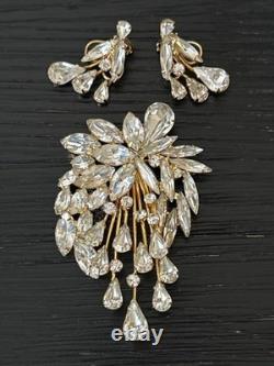 VTG Napier Cascading Rhinestone Brooch & Clip-On Earrings Set Hollywood Regency
