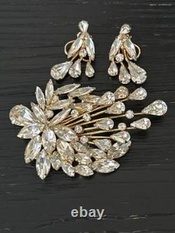 VTG Napier Cascading Rhinestone Brooch & Clip-On Earrings Set Hollywood Regency