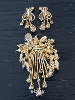 VTG Napier Cascading Rhinestone Brooch & Clip-On Earrings Set Hollywood Regency