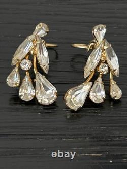 VTG Napier Cascading Rhinestone Brooch & Clip-On Earrings Set Hollywood Regency