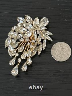 VTG Napier Cascading Rhinestone Brooch & Clip-On Earrings Set Hollywood Regency