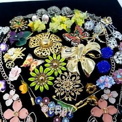 VTG&Now Jewelry LOT Rhinestone Enamel Flowers Butterflies Bouquet Brooches Earri