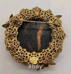 VTG Original By Robert Rare Huge Amber & Black Rhinestone Glass Brooch 2.5