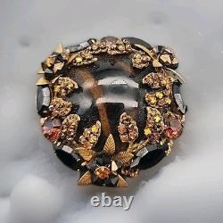 VTG Original By Robert Rare Huge Amber & Black Rhinestone Glass Brooch 2.5