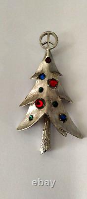 VTG Peace sign Christmas Tree Brooch/Rare marked MV