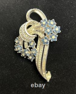 VTG, Pennino Brooch, Blue Faceted Stones withRhinestones. Signed