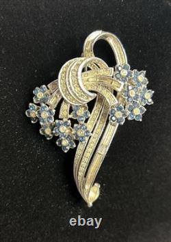 VTG, Pennino Brooch, Blue Faceted Stones withRhinestones. Signed