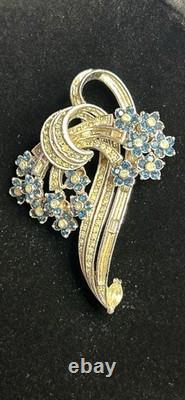 VTG, Pennino Brooch, Blue Faceted Stones withRhinestones. Signed