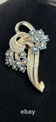 VTG, Pennino Brooch, Blue Faceted Stones withRhinestones. Signed