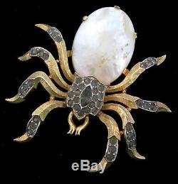 VTG Philippe TRIFARI Pearl Belly Rhinestone SPIDER Bug Insect Figural Pin Brooch