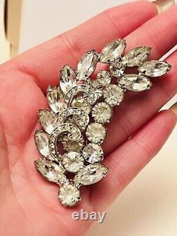 VTG Pin Brooch Signed Weiss Silver Tone Crystal Rhinestone Large Sparkling Rare