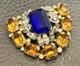 VTG RARE Signed Bartomioli Antique Art Deco Blue & Yellow Rhinestone Brooch Pin