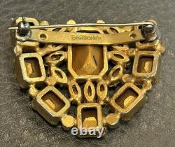 VTG RARE Signed Bartomioli Antique Art Deco Blue & Yellow Rhinestone Brooch Pin