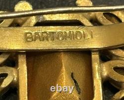 VTG RARE Signed Bartomioli Antique Art Deco Blue & Yellow Rhinestone Brooch Pin