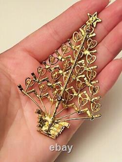 VTG Rare Austrian crystal rhinestone Pin brooch Christmas Tree colorful scroll