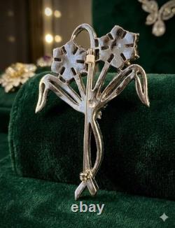 VTG Rhinestone Floral Spray Brooch Stunning Tri-Color & Pavé Set Unsigned Mazer
