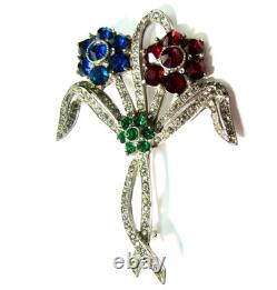 VTG Rhinestone Floral Spray Brooch Stunning Tri-Color & Pavé Set Unsigned Mazer VTG Rhinestone Floral Spray Brooch Stunning Tri-Color & Pavé Set Unsigned Mazer