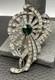 VTG STARET Art Deco Pot Metal Flower Brooch Green Glass Rhinestone READ