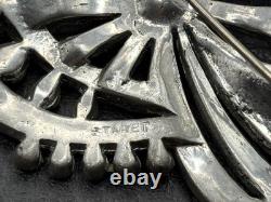 VTG STARET Art Deco Pot Metal Flower Brooch Green Glass Rhinestone READ