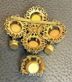 VTG Sandor HUGE Statement Brooch Pin Filigree Dangle Red Rhinestones FANTASTIC
