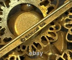 VTG Sandor HUGE Statement Brooch Pin Filigree Dangle Red Rhinestones FANTASTIC