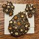 VTG Signed CORO RHINESTONE/gold Tone FLORAL Brooch&CLUSTER CLIP EARRINGS