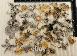 VTG Style Mixed Insect Bug Brooch Lot 50 Rhinestone Enamel Pins Spider Beetle