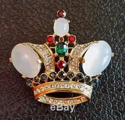 VTG TRIFARI Rhinestone Crown Brooch CROWN JEWEL Moonstone Sapphire Emerald Ruby