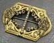 VTG Victorian Antique Filigree Brooch Rhinestone Gold Tone C Clasp Buckle Pin