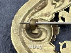 VTG Victorian Antique Filigree Brooch Rhinestone Gold Tone C Clasp Buckle Pin