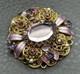 VTG West Germany Gold Tone Purple Rhinestone Enamel Filigree Brooch Faux Pearl