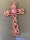 VTg Alice Caviness Pink White Swirl Rhinestone Cross Brooch Pin Pendant 4T