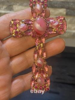 VTg Alice Caviness Pink White Swirl Rhinestone Cross Brooch Pin Pendant 4T