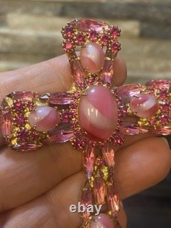 VTg Alice Caviness Pink White Swirl Rhinestone Cross Brooch Pin Pendant 4T