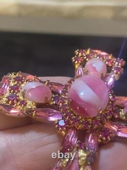 VTg Alice Caviness Pink White Swirl Rhinestone Cross Brooch Pin Pendant 4T
