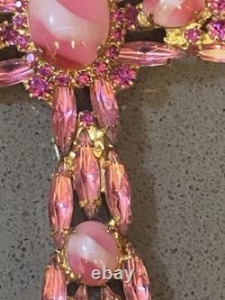 VTg Alice Caviness Pink White Swirl Rhinestone Cross Brooch Pin Pendant 4T